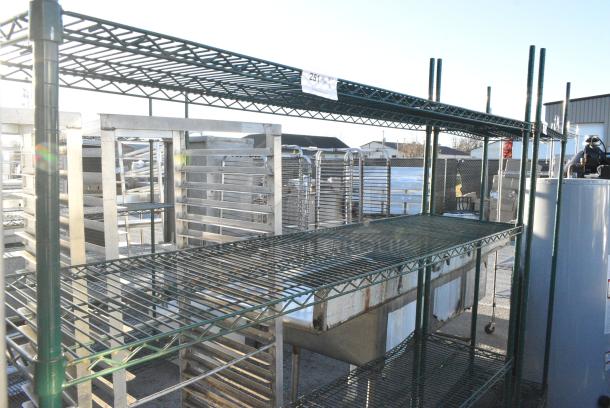 Green Finish 4 Tier Wire Shelving Unit. BUYER MUST DISMANTLE. PCI CANNOT DISMANTLE FOR SHIPPING. PLEASE CONSIDER FREIGHT CHARGES. - Image 2 of 3