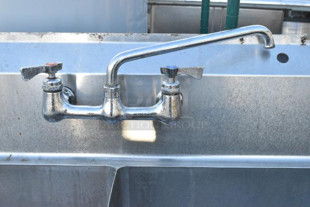 Stainless Steel 3 Bay Sink w/ Dual Drain Boards, 2 Faucets and 2 Handle Sets. Bays 24x24x14. Drain Boards 22x26 - Image 3 of 5