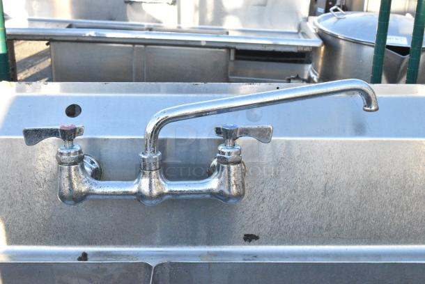 Stainless Steel 3 Bay Sink w/ Dual Drain Boards, 2 Faucets and 2 Handle Sets. Bays 24x24x14. Drain Boards 22x26 - Image 4 of 5