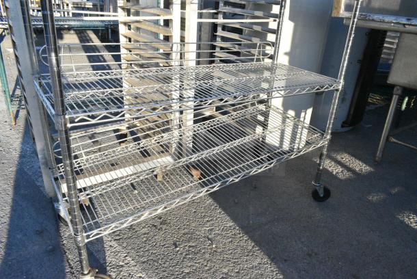Chrome Finish 5 Tier Wire Shelving Unit on Commercial Casters. BUYER MUST DISMANTLE. PCI CANNOT DISMANTLE FOR SHIPPING. PLEASE CONSIDER FREIGHT CHARGES. - Image 3 of 4