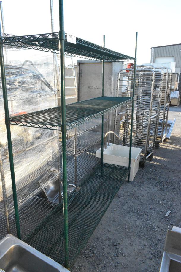 Green Finish 3 Tier Wire Shelving Unit. BUYER MUST DISMANTLE. PCI CANNOT DISMANTLE FOR SHIPPING. PLEASE CONSIDER FREIGHT CHARGES. - Image 1 of 3