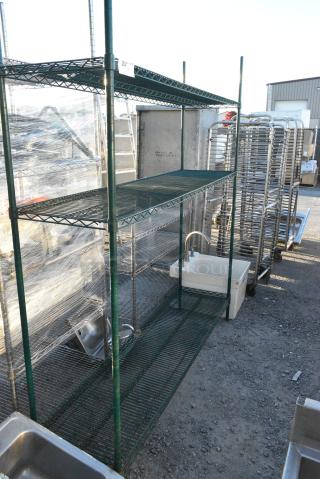 Green Finish 3 Tier Wire Shelving Unit. BUYER MUST DISMANTLE. PCI CANNOT DISMANTLE FOR SHIPPING. PLEASE CONSIDER FREIGHT CHARGES.