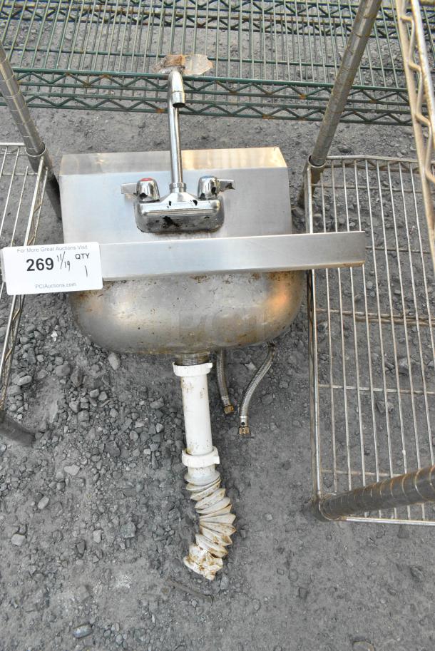 Stainless Steel Single Bay Wall Mount Sink w/ Faucet and Handles. - Image 1 of 2