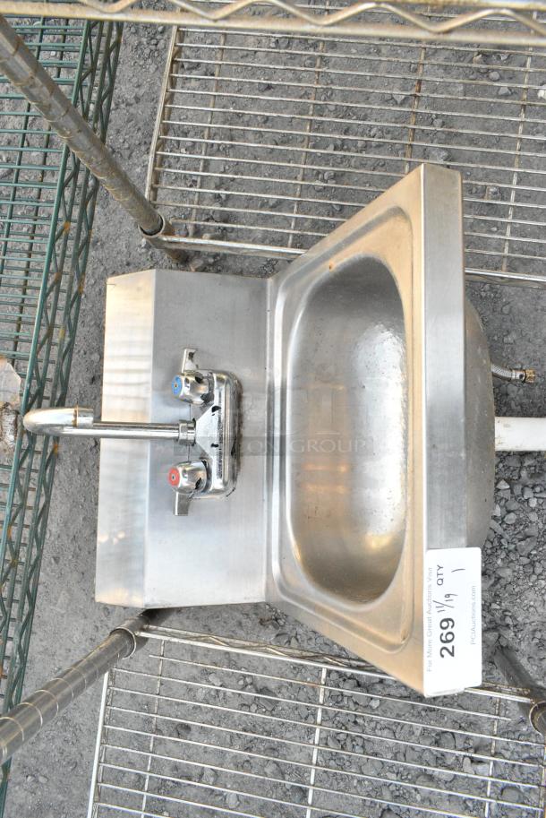 Stainless Steel Single Bay Wall Mount Sink w/ Faucet and Handles. - Image 2 of 2