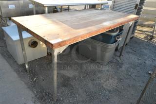 Butcher Block Table on Metal Legs.