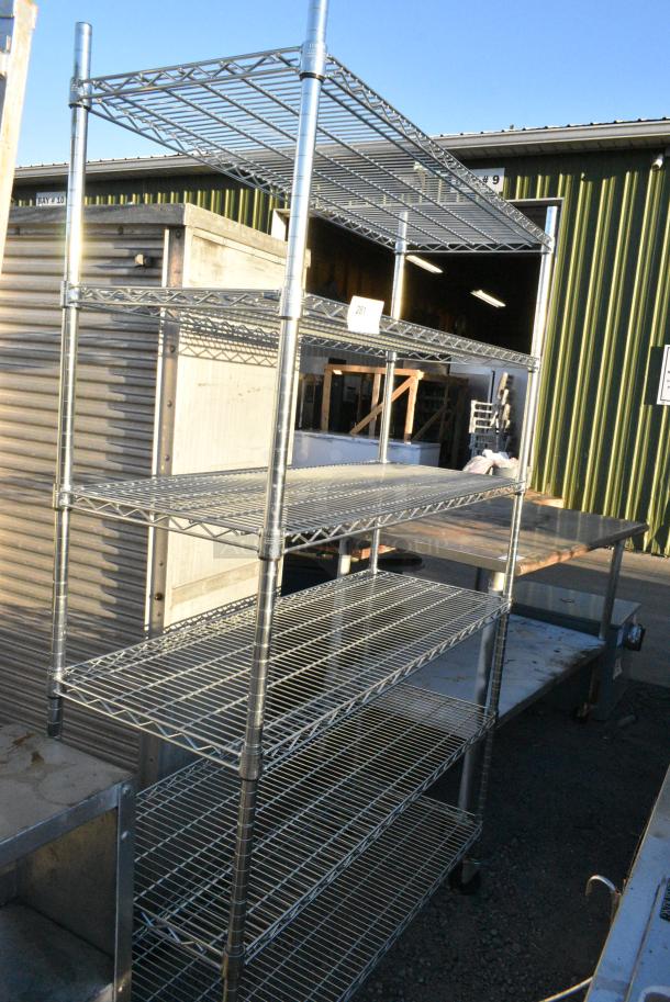 Chrome Finish 6 Tier Wire Shelving Unit on Commercial Casters. BUYER MUST DISMANTLE. PCI CANNOT DISMANTLE FOR SHIPPING. PLEASE CONSIDER FREIGHT CHARGES. - Image 1 of 4