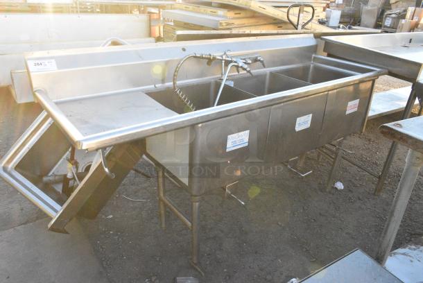 Stainless Steel 3 Bay Sink w/ Left Side Drain Board, Faucet and Spray Nozzle Attachment, Bays 18x18x14. Drain Boards 16x20 - Image 1 of 6