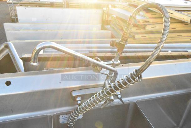 Stainless Steel 3 Bay Sink w/ Left Side Drain Board, Faucet and Spray Nozzle Attachment, Bays 18x18x14. Drain Boards 16x20 - Image 4 of 6