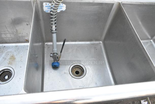 Stainless Steel 3 Bay Sink w/ Left Side Drain Board, Faucet and Spray Nozzle Attachment, Bays 18x18x14. Drain Boards 16x20 - Image 5 of 6