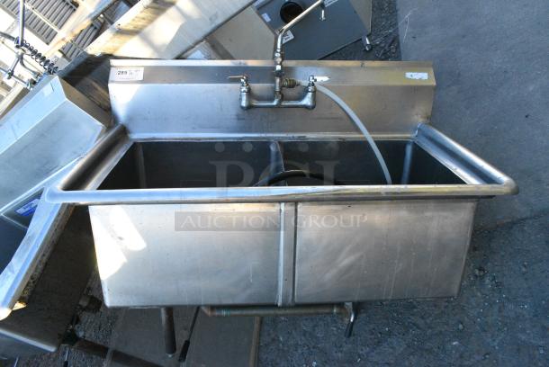 Stainless Steel 2 Bay Sink w/ Faucet and Handles. Missing Leg. Bays 18x18x12 - Image 1 of 4