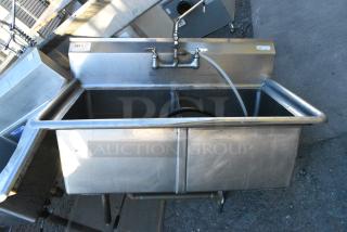 Stainless Steel 2 Bay Sink w/ Faucet and Handles. Missing Leg. Bays 18x18x12
