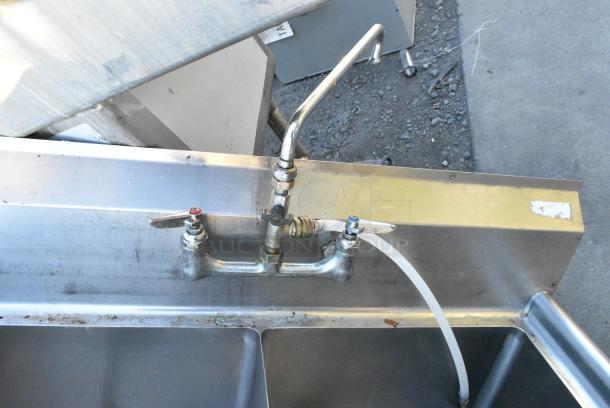 Stainless Steel 2 Bay Sink w/ Faucet and Handles. Missing Leg. Bays 18x18x12 - Image 2 of 4