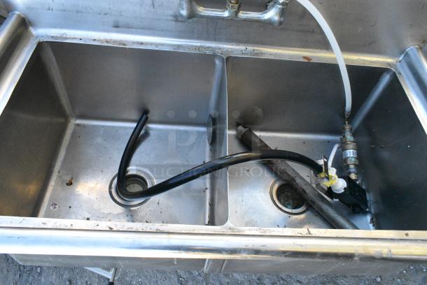 Stainless Steel 2 Bay Sink w/ Faucet and Handles. Missing Leg. Bays 18x18x12 - Image 3 of 4