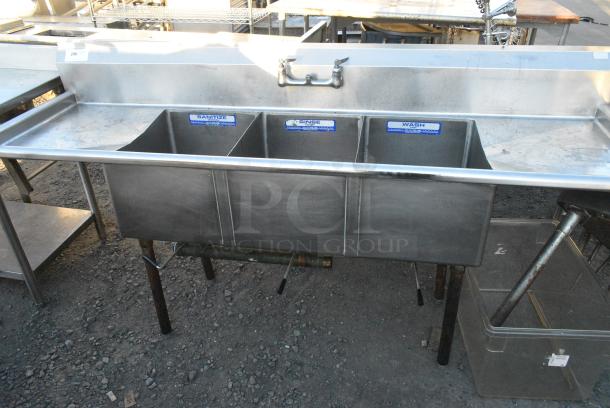 Stainless Steel 3 Bay Sink w/ Dual Drain Boards and Handles - Image 1 of 4