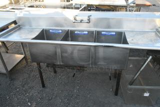 Stainless Steel 3 Bay Sink w/ Dual Drain Boards and Handles
