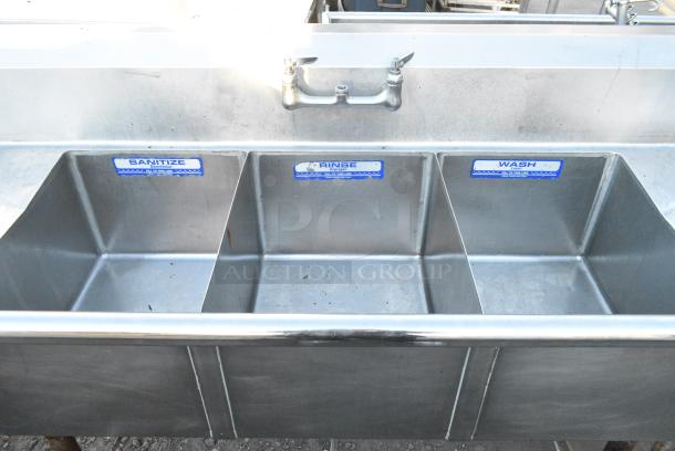 Stainless Steel 3 Bay Sink w/ Dual Drain Boards and Handles - Image 3 of 4