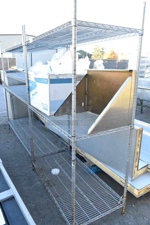 Chrome Finish 3 Tier Wire Shelving Unit w/ Contents Including Shelf. BUYER MUST DISMANTLE. PCI CANNOT DISMANTLE FOR SHIPPING. PLEASE CONSIDER FREIGHT CHARGES. - Image 1 of 1