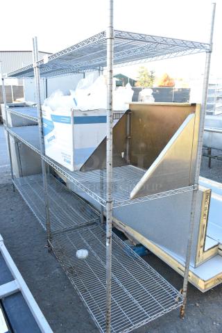 Chrome Finish 3 Tier Wire Shelving Unit w/ Contents Including Shelf. BUYER MUST DISMANTLE. PCI CANNOT DISMANTLE FOR SHIPPING. PLEASE CONSIDER FREIGHT CHARGES.