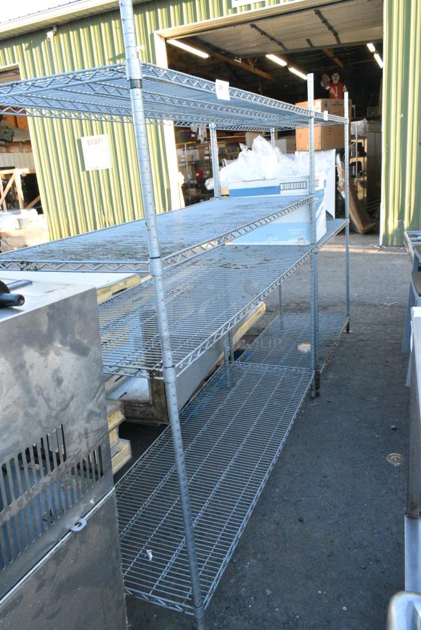 Chrome Finish 4 Tier Wire Shelving Unit. BUYER MUST DISMANTLE. PCI CANNOT DISMANTLE FOR SHIPPING. PLEASE CONSIDER FREIGHT CHARGES. - Image 1 of 3