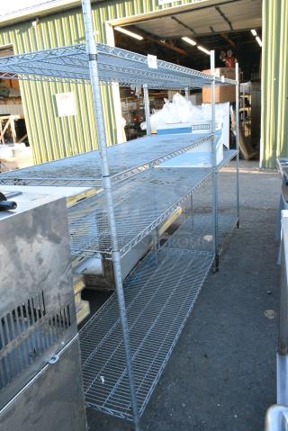 Chrome Finish 4 Tier Wire Shelving Unit. BUYER MUST DISMANTLE. PCI CANNOT DISMANTLE FOR SHIPPING. PLEASE CONSIDER FREIGHT CHARGES.