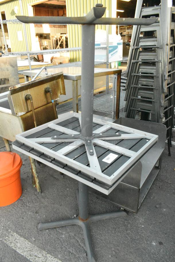 2 Gray Metal Dining Height Table w/ Black Slats. 2 Times Your Bid! - Image 1 of 4