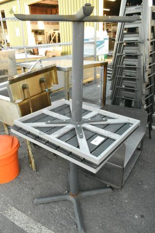 2 Gray Metal Dining Height Table w/ Black Slats. 2 Times Your Bid!