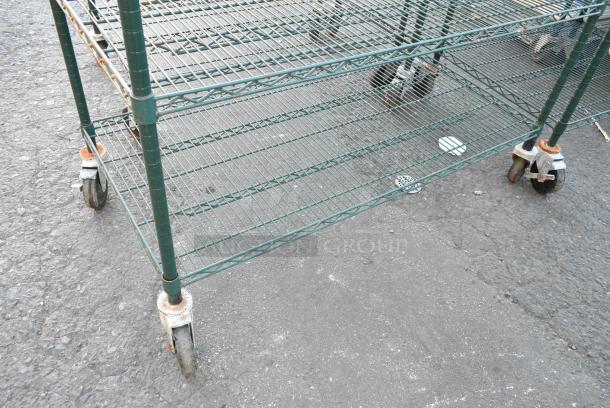 Green Finish 4 Tier Wire Shelving Unit on Commercial Casters. BUYER MUST DISMANTLE. PCI CANNOT DISMANTLE FOR SHIPPING. PLEASE CONSIDER FREIGHT CHARGES. - Image 2 of 2