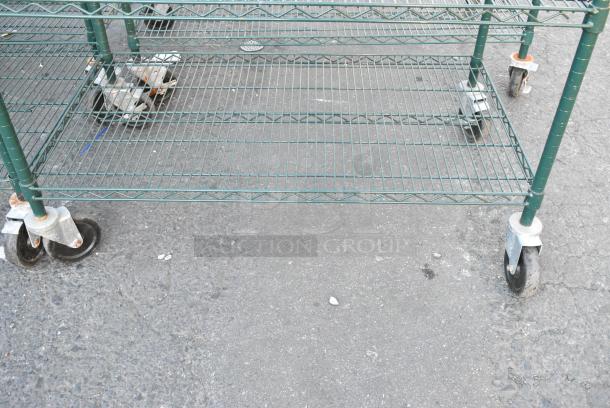 Green Finish 4 Tier Wire Shelving Unit on Commercial Casters. BUYER MUST DISMANTLE. PCI CANNOT DISMANTLE FOR SHIPPING. PLEASE CONSIDER FREIGHT CHARGES. - Image 2 of 2