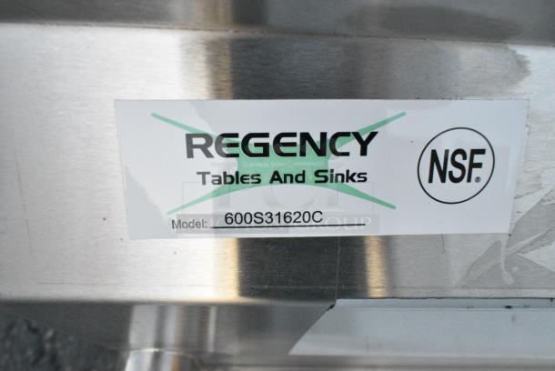 BRAND NEW SCRATCH AND DENT! Regency 600S31620C Stainless Steel Commercial L Shaped 3 Bay Sink w/ Dual Drain Boards. No Legs. Bays 16x20x14. Drain Boards 16x22 - Image 3 of 4