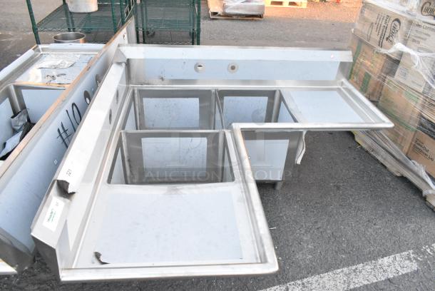 BRAND NEW SCRATCH AND DENT! Regency 600S31620C Stainless Steel Commercial L Shaped 3 Bay Sink w/ Dual Drain Boards. No Legs. Bays 16x20x14. Drain Boards 16x22 - Image 4 of 4