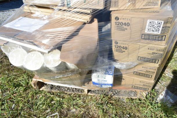 30 BRAND NEW IN BOX! Items Including 5001BNAP Choice 1-Ply White Beverage / Cocktail Napkin - 4000/Case, Dart ClearPac SafeSeal 8 oz. Tamper-Resistant, Tamper-Evident Container with Dome Lid, 129MCS242CB Choice 30 oz. Compartment Container with Lid, Paper Food Trays, 627PCC63 Fat Daddio's PCC-63 ProSeries 6" x 3" Round Anodized Aluminum Straight Sided Cheesecake Pan with Removable Bottom, Forte Wine Glasses, 4 Box Libbey 1924 Champagne Coupes, Del Mar Tumblers, 8 Box 12040 Libbey Newton Cooler Glasses. 30 Times Your Bid! - Image 11 of 12