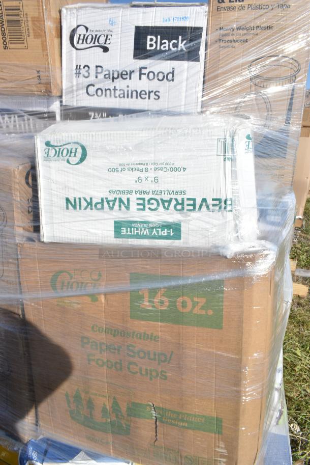 38 BRAND NEW IN BOX! Items Including 795PTOWHT8 Choice White Microwavable Folded Paper #8 Take-Out Container 6" x 4 3/4" x 2 1/2" - 300/Case, 128HD16BULK Choice Heavy Duty 16 oz. Microwavable Translucent Plastic Deli Container - 480/Case, 612605070HD Choice Full Size Heavy-Duty Foil Steam Table Pan Deep 3 3/8" Depth - 50/Case, 5 Box Dixie Chef Towels, 5008DWALLW Choice 8 oz. Tall White Smooth Double Wall Paper Hot Cup - 500/Case, 2 Box 128HD16BULK Choice Heavy Duty 16 oz. Microwavable Translucent Plastic Deli Container - 480/Case, Choice Napkins, Nitril Gloves, 2 Box Choice Deli Sheets, Jumbo Paper Straws. 38 Times Your Bid! - Image 9 of 12