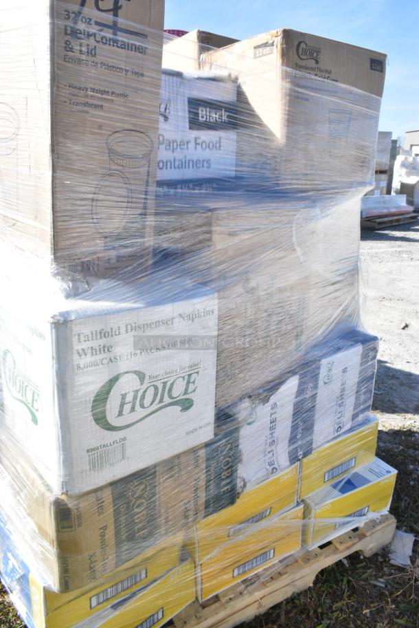38 BRAND NEW IN BOX! Items Including 795PTOWHT8 Choice White Microwavable Folded Paper #8 Take-Out Container 6" x 4 3/4" x 2 1/2" - 300/Case, 128HD16BULK Choice Heavy Duty 16 oz. Microwavable Translucent Plastic Deli Container - 480/Case, 612605070HD Choice Full Size Heavy-Duty Foil Steam Table Pan Deep 3 3/8" Depth - 50/Case, 5 Box Dixie Chef Towels, 5008DWALLW Choice 8 oz. Tall White Smooth Double Wall Paper Hot Cup - 500/Case, 2 Box 128HD16BULK Choice Heavy Duty 16 oz. Microwavable Translucent Plastic Deli Container - 480/Case, Choice Napkins, Nitril Gloves, 2 Box Choice Deli Sheets, Jumbo Paper Straws. 38 Times Your Bid! - Image 11 of 12