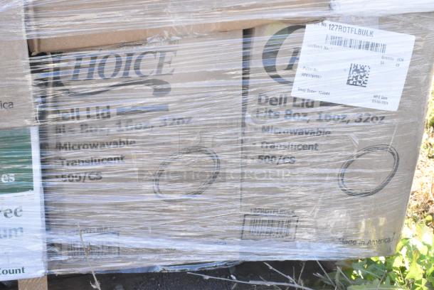 30 BRAND NEW IN BOX! Items Including 2 Box 127RDTFLBULK Choice Microwavable Translucent Customizable Recessed Fit Deli Lid - 500/Case, Noble Clear Vinyl Gloves, 50012W Choice 12 oz. White Poly Paper Hot Cup - 1000/Case, 5002TP3X496E Lavex 3 1/2" x 4 1/4" Individually-Wrapped 2-Ply Standard 500 Sheet Toilet Paper Roll - 96/Case, 2 Box 395RPO9 EcoChoice No PFAS Added Bamboo / Bagasse Blend 9" Plate - 500/Case, 795PTOBK3 Choice 7 3/4" x 5 1/2" x 2 1/2" Black Microwavable Folded Paper #3 Take-Out Container - 200/Case. 30 Times Your Bid! - Image 3 of 12