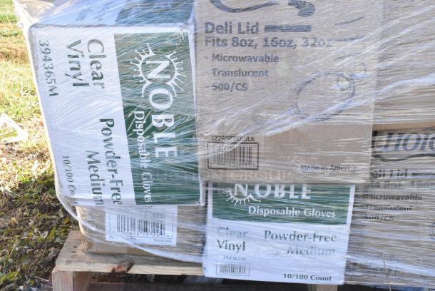 30 BRAND NEW IN BOX! Items Including 2 Box 127RDTFLBULK Choice Microwavable Translucent Customizable Recessed Fit Deli Lid - 500/Case, Noble Clear Vinyl Gloves, 50012W Choice 12 oz. White Poly Paper Hot Cup - 1000/Case, 5002TP3X496E Lavex 3 1/2" x 4 1/4" Individually-Wrapped 2-Ply Standard 500 Sheet Toilet Paper Roll - 96/Case, 2 Box 395RPO9 EcoChoice No PFAS Added Bamboo / Bagasse Blend 9" Plate - 500/Case, 795PTOBK3 Choice 7 3/4" x 5 1/2" x 2 1/2" Black Microwavable Folded Paper #3 Take-Out Container - 200/Case. 30 Times Your Bid! - Image 4 of 12