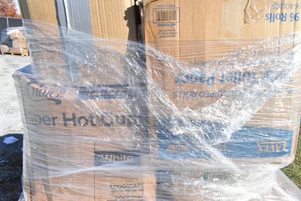 30 BRAND NEW IN BOX! Items Including 2 Box 127RDTFLBULK Choice Microwavable Translucent Customizable Recessed Fit Deli Lid - 500/Case, Noble Clear Vinyl Gloves, 50012W Choice 12 oz. White Poly Paper Hot Cup - 1000/Case, 5002TP3X496E Lavex 3 1/2" x 4 1/4" Individually-Wrapped 2-Ply Standard 500 Sheet Toilet Paper Roll - 96/Case, 2 Box 395RPO9 EcoChoice No PFAS Added Bamboo / Bagasse Blend 9" Plate - 500/Case, 795PTOBK3 Choice 7 3/4" x 5 1/2" x 2 1/2" Black Microwavable Folded Paper #3 Take-Out Container - 200/Case. 30 Times Your Bid! - Image 7 of 12