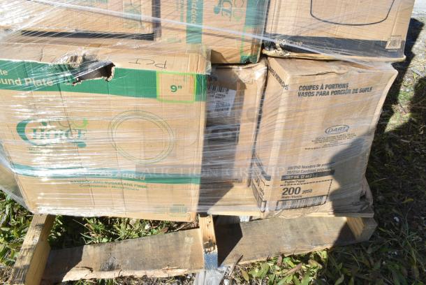 30 BRAND NEW IN BOX! Items Including 2 Box 127RDTFLBULK Choice Microwavable Translucent Customizable Recessed Fit Deli Lid - 500/Case, Noble Clear Vinyl Gloves, 50012W Choice 12 oz. White Poly Paper Hot Cup - 1000/Case, 5002TP3X496E Lavex 3 1/2" x 4 1/4" Individually-Wrapped 2-Ply Standard 500 Sheet Toilet Paper Roll - 96/Case, 2 Box 395RPO9 EcoChoice No PFAS Added Bamboo / Bagasse Blend 9" Plate - 500/Case, 795PTOBK3 Choice 7 3/4" x 5 1/2" x 2 1/2" Black Microwavable Folded Paper #3 Take-Out Container - 200/Case. 30 Times Your Bid! - Image 11 of 12