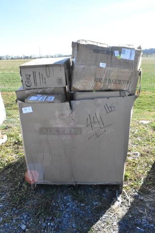 20 BRAND NEW IN BOX! Items Including 127RD8BULK Choice 8 oz. Customizable Microwavable Translucent Round Deli Container - 500/Case, 5535016ZE Acopa Zelda 15.5 oz. Highball Glass, 124COLLGKTBK Choice Black Large Insulated Nylon Cooler Bag with Brick Cold Packs (Holds 72 Cans), BMT-3040-X Xpose Safety 10' x 12' Black Heavy-Duty Weatherproof 6.5 oz. Multipurpose Mesh Tarp. 20 Times Your Bid!