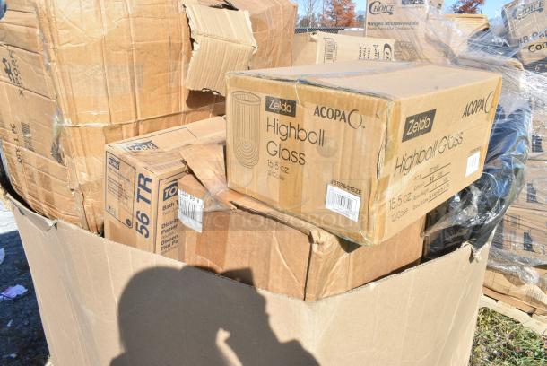 20 BRAND NEW IN BOX! Items Including 127RD8BULK Choice 8 oz. Customizable Microwavable Translucent Round Deli Container - 500/Case, 5535016ZE Acopa Zelda 15.5 oz. Highball Glass, 124COLLGKTBK Choice Black Large Insulated Nylon Cooler Bag with Brick Cold Packs (Holds 72 Cans), BMT-3040-X Xpose Safety 10' x 12' Black Heavy-Duty Weatherproof 6.5 oz. Multipurpose Mesh Tarp. 20 Times Your Bid! - Image 6 of 8