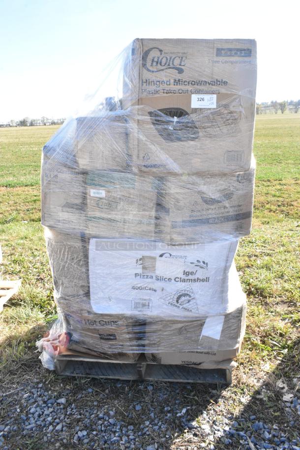 28 BRAND NEW IN BOX! Items Including 500TO993C3 Choice 9" x 9" x 3" Microwaveable 3-Compartment Black / Clear Plastic Hinged Container - 100/Case, 245WEDGEPZZA Choice White Clay Coated Clamshell Pizza Slice Box - 400/Case, 5008W Choice 8 oz. Tall White Poly Paper Hot Cup - 1000/Case, 3 Box 128HD16COMBO Choice Heavy Duty 16 oz. Microwavable Translucent Plastic Deli Container and Lid Combo Pack - 240/Case, 129MCS28B Choice 28 oz. Black Rectangular Microwavable Heavy Weight Container with Lid 8 3/4" x 6 1/4" x 1 3/4" - 150/Case. 28 Times Your Bid! - Image 1 of 11