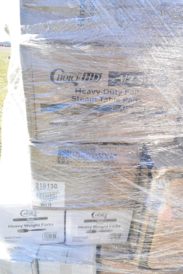 28 BRAND NEW IN BOX! Items Including 500TO993C3 Choice 9" x 9" x 3" Microwaveable 3-Compartment Black / Clear Plastic Hinged Container - 100/Case, 245WEDGEPZZA Choice White Clay Coated Clamshell Pizza Slice Box - 400/Case, 5008W Choice 8 oz. Tall White Poly Paper Hot Cup - 1000/Case, 3 Box 128HD16COMBO Choice Heavy Duty 16 oz. Microwavable Translucent Plastic Deli Container and Lid Combo Pack - 240/Case, 129MCS28B Choice 28 oz. Black Rectangular Microwavable Heavy Weight Container with Lid 8 3/4" x 6 1/4" x 1 3/4" - 150/Case. 28 Times Your Bid! - Image 10 of 11