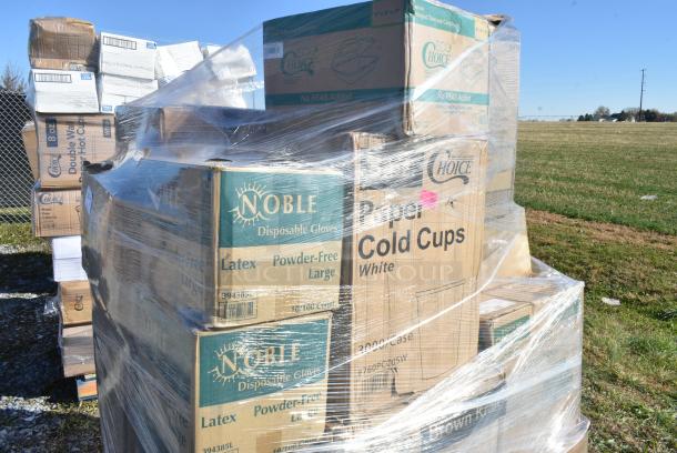 29 BRAND NEW IN BOX! Items Including 4 Box 394385L Noble Products White Powder-Free Disposable Latex Gloves for Foodservice - Large - 1000/Case, 2 Box 795KFT44PNPE Choice 44 oz. Round Kraft PE-Lined Microwavable Take-Out Container 7 5/16" x 2 5/8" - 300/Case, SBTGRL Dart TamperGuard Recessed Lid for Tamper-Resistant, Tamper-Evident Containers - 300/Case, Dart C90PST1 ClearSeal Hinged Lid Plastic Container 8 1/4" x 8 1/4" x 3" - 250/Case, 2 Box 395RP09PF EcoChoice No PFAS Added 9" Natural Bagasse Blend Plate - 500/Case, 2 Box 129MCR24B Choice 24 oz. Black Round Microwavable Heavy Weight Container with Lid 7 1/4" - 150/Case. 29 Times Your Bid! - Image 4 of 11