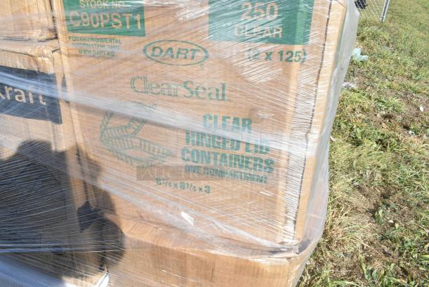 29 BRAND NEW IN BOX! Items Including 4 Box 394385L Noble Products White Powder-Free Disposable Latex Gloves for Foodservice - Large - 1000/Case, 2 Box 795KFT44PNPE Choice 44 oz. Round Kraft PE-Lined Microwavable Take-Out Container 7 5/16" x 2 5/8" - 300/Case, SBTGRL Dart TamperGuard Recessed Lid for Tamper-Resistant, Tamper-Evident Containers - 300/Case, Dart C90PST1 ClearSeal Hinged Lid Plastic Container 8 1/4" x 8 1/4" x 3" - 250/Case, 2 Box 395RP09PF EcoChoice No PFAS Added 9" Natural Bagasse Blend Plate - 500/Case, 2 Box 129MCR24B Choice 24 oz. Black Round Microwavable Heavy Weight Container with Lid 7 1/4" - 150/Case. 29 Times Your Bid! - Image 7 of 11