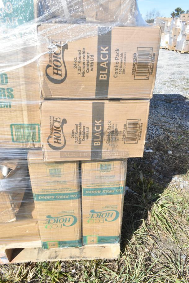29 BRAND NEW IN BOX! Items Including 4 Box 394385L Noble Products White Powder-Free Disposable Latex Gloves for Foodservice - Large - 1000/Case, 2 Box 795KFT44PNPE Choice 44 oz. Round Kraft PE-Lined Microwavable Take-Out Container 7 5/16" x 2 5/8" - 300/Case, SBTGRL Dart TamperGuard Recessed Lid for Tamper-Resistant, Tamper-Evident Containers - 300/Case, Dart C90PST1 ClearSeal Hinged Lid Plastic Container 8 1/4" x 8 1/4" x 3" - 250/Case, 2 Box 395RP09PF EcoChoice No PFAS Added 9" Natural Bagasse Blend Plate - 500/Case, 2 Box 129MCR24B Choice 24 oz. Black Round Microwavable Heavy Weight Container with Lid 7 1/4" - 150/Case. 29 Times Your Bid! - Image 8 of 11