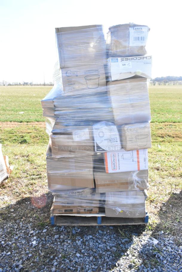 37 BRAND NEW IN BOX! Items Including 167MS002MCXL Lavex White 53 GSM Heavy Weight Microporous Polypropylene Zipper Front Long Sleeve Coveralls with Elastic Wrists and Ankles - XL - 25/Case, 127P100C Choice 1 oz. Clear Plastic Souffle Cup / Portion Cup - 2500/Case, 4 Box 433NHT006 Choice Extra Large Size Grey "Thank You" Medium-Duty Plastic T-Shirt Bag - 450/Case, 6 Box Chicopee 0041 Chix® SC 13" x 21" White Standard-Duty Foodservice Towel - 150/Case, 5008DWALLW Choice 8 oz. Tall White Smooth Double Wall Paper Hot Cup - 500/Case, 2 Box 50012DWALLC Choice 12 oz. Coffee Break Print Smooth Double 433NHT006Wall Paper Hot Cup - 500/Case. 37 Times Your Bid! - Image 1 of 12