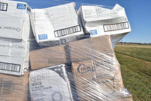 37 BRAND NEW IN BOX! Items Including 167MS002MCXL Lavex White 53 GSM Heavy Weight Microporous Polypropylene Zipper Front Long Sleeve Coveralls with Elastic Wrists and Ankles - XL - 25/Case, 127P100C Choice 1 oz. Clear Plastic Souffle Cup / Portion Cup - 2500/Case, 4 Box 433NHT006 Choice Extra Large Size Grey "Thank You" Medium-Duty Plastic T-Shirt Bag - 450/Case, 6 Box Chicopee 0041 Chix® SC 13" x 21" White Standard-Duty Foodservice Towel - 150/Case, 5008DWALLW Choice 8 oz. Tall White Smooth Double Wall Paper Hot Cup - 500/Case, 2 Box 50012DWALLC Choice 12 oz. Coffee Break Print Smooth Double 433NHT006Wall Paper Hot Cup - 500/Case. 37 Times Your Bid! - Image 9 of 12