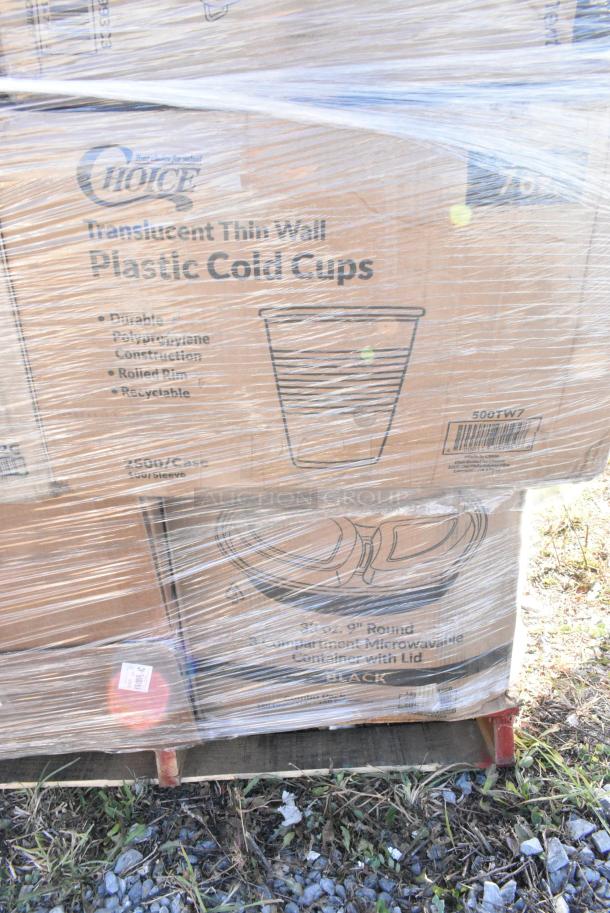 22 BRAND NEW IN BOX! Items Including 500TO993C3 Choice 9" x 9" x 3" Microwaveable 3-Compartment Black / Clear Plastic Hinged Container - 100/Case, 500TW7 Choice 7 oz. Translucent Thin Wall Plastic Cold Cup - 2500/Case, 129MCS38B Choice 38 oz. Black Rectangular Microwavable Heavy Weight Container with Lid 8 3/4" x 6 1/4" x 2" - 150/Case, 2 Box 612POB1LB Choice Oblong Clear Plastic Dome Lid for 1 lb. Foil Take-Out Container - 1000/Case, 50020CAFE Choice 20 oz. Café Print Poly Paper Hot Cup - 600/Case. 22 Times Your Bid! - Image 4 of 11