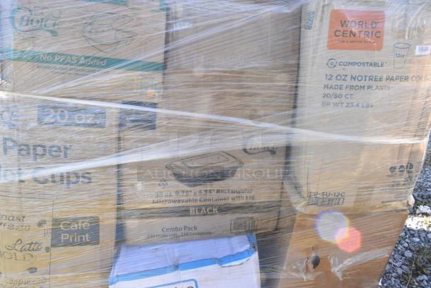 22 BRAND NEW IN BOX! Items Including 500TO993C3 Choice 9" x 9" x 3" Microwaveable 3-Compartment Black / Clear Plastic Hinged Container - 100/Case, 500TW7 Choice 7 oz. Translucent Thin Wall Plastic Cold Cup - 2500/Case, 129MCS38B Choice 38 oz. Black Rectangular Microwavable Heavy Weight Container with Lid 8 3/4" x 6 1/4" x 2" - 150/Case, 2 Box 612POB1LB Choice Oblong Clear Plastic Dome Lid for 1 lb. Foil Take-Out Container - 1000/Case, 50020CAFE Choice 20 oz. Café Print Poly Paper Hot Cup - 600/Case. 22 Times Your Bid! - Image 11 of 11