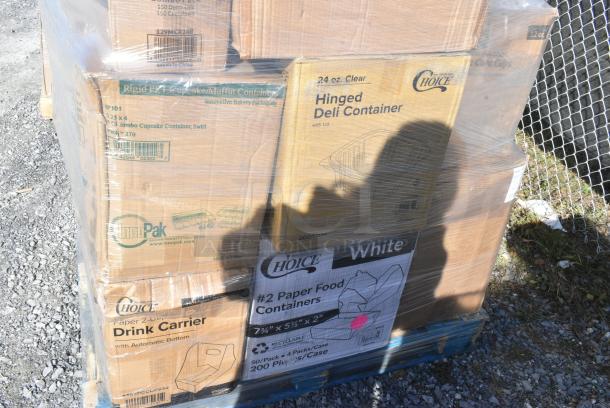 20 BRAND NEW IN BOX! Items Including 500TO963 Choice 9" x 6" x 3" Microwaveable 2-Compartment Black / Clear Plastic Hinged Container - 100/Case, 3 Box 485PCCUP232 Choice 2-Cup 12-32 oz. Drink Carrier with Handle - 250/Case, 50012W Choice 12 oz. White Poly Paper Hot Cup - 1000/Case, 245WEDGEPZZA Choice White Clay Coated Clamshell Pizza Slice Box - 400/Case, 3 Box 130WHKNIFEH Choice White Heavy Weight Polystyrene Plastic Knife - 1000/Case. 20 Times Your Bid! - Image 6 of 9