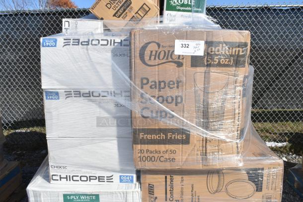 29 BRAND NEW IN BOX! Items Including 2 Box 127RD12BULK Choice 12 oz. Customizable Microwavable Translucent Round Deli Container - 500/Case, 5008W Choice 8 oz. Tall White Poly Paper Hot Cup - 1000/Case, 50018NAP Napkins, 5 Box Chicopee 0041 Chix® SC 13" x 21" White Standard-Duty Foodservice Towel - 150/Case. 29 Times Your Bid! - Image 3 of 11
